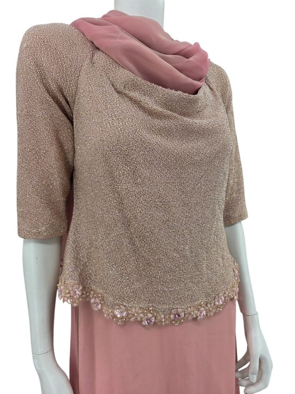 Michaelangelo Beaded Pink 2-Piece Gown With Shawl Size 14